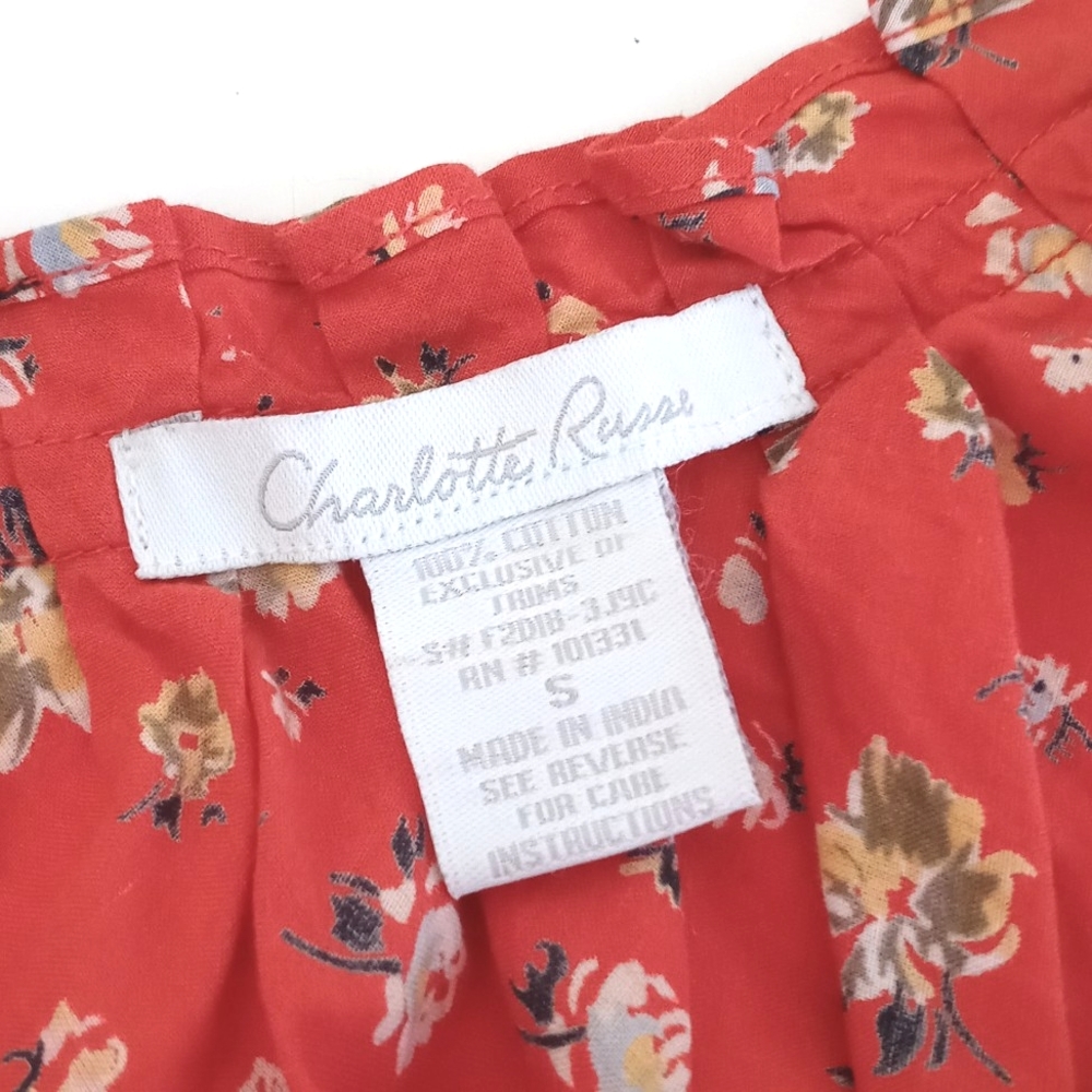 *Relisted* 🌿 Charlotte Russe Orange Patchwork Floral Top Adjustable Straps S - Picture 5 of 8